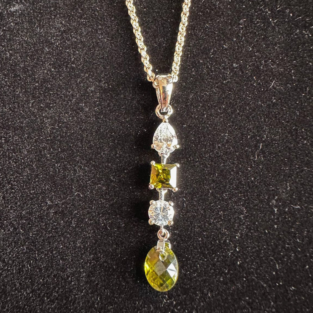 Peridot CZ and Solid Silver Pendant and Earring Set